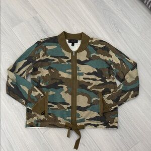J.Crew camo bomber-style zip-up sweater- size M